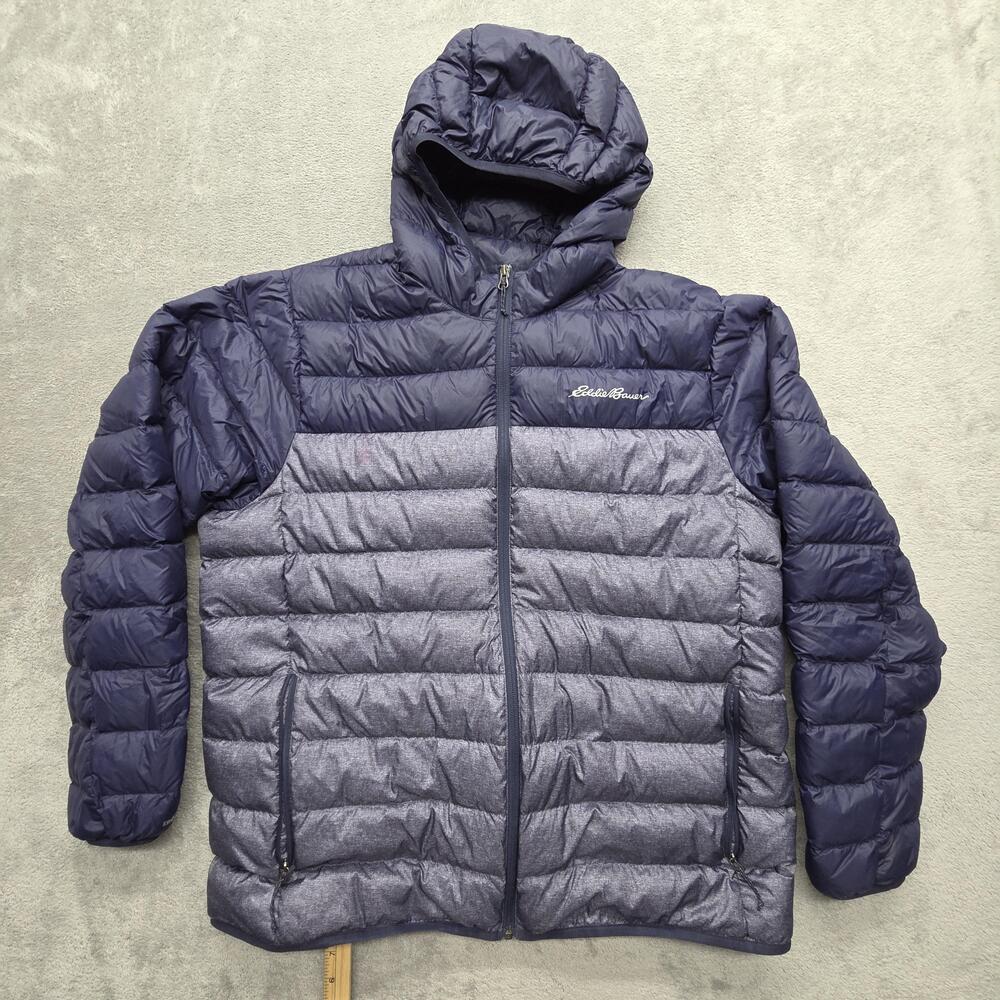 Eddie Bauer Jacket Mens XL Blue Puffer Hooded Insulated EB650 Quilted